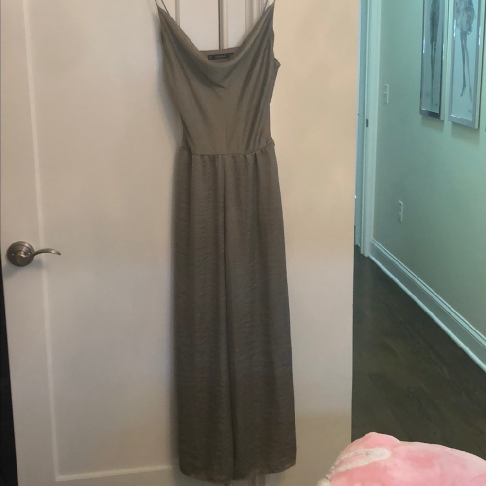 Zara army green silk jumpsuit